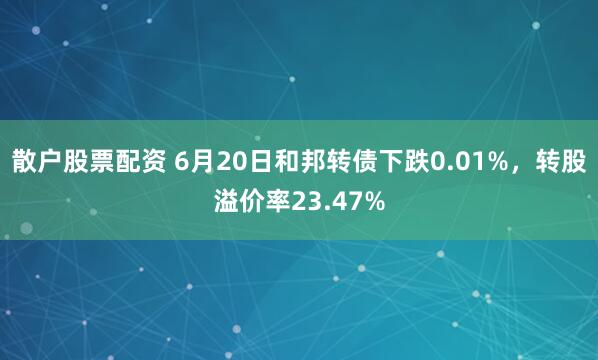 散户股票配资 6月20日和邦转债下跌0.01%，转股溢价率23.47%